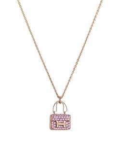Hermes Amulettes Constance Pendant Rose Gold & Pink Sapphire Gemstones